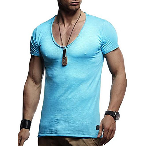 

Men's T shirt Solid Color Round Neck Work Basic Hoodies Sweatshirts Short Sleeve Lake blue Navy Gray