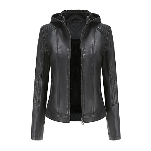 

Women's Faux Leather Jacket Going out Fall & Winter Regular Coat Regular Fit Jacket Long Sleeve Solid Colored Yellow Blushing Pink