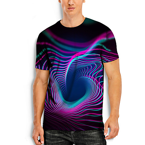 

Men's T shirt 3D Print Graphic Optical Illusion 3D Print Short Sleeve Daily Tops Rainbow