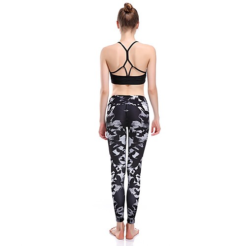 

Women's Casual Yoga Comfort Daily Gym Leggings Pants Multi Color Animal Ankle-Length Patchwork Print Black