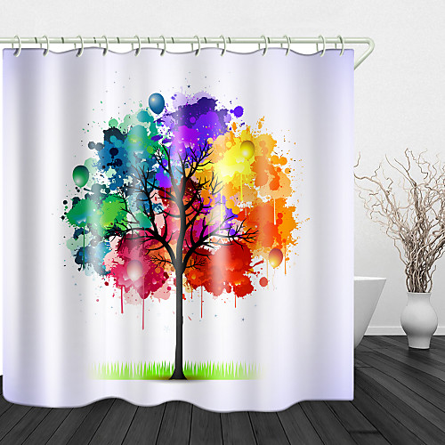 

Watercolor Small Tree Print Waterproof Fabric Shower Curtain For Bathroom Home Decor Covered Bathtub Curtains Liner Includes With Hooks 72 Inch