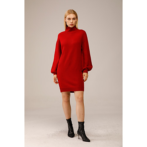 

Women's Knitted Solid Color Pullover Long Sleeve Sweater Cardigans Turtleneck Fall Winter Red