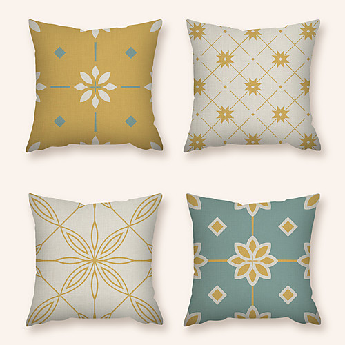 

Cushion Cover 4PC Faux Linen Soft Decorative Square Throw Pillow Cover Cushion Case Pillowcase for Sofa Bedroom 45 x 45 cm (18 x 18 Inch) Superior Quality Machine Washable