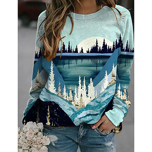 

Women's Geometric Women's Hoodies Long Sleeve Sweater Cardigans Crew Neck Fall Spring Blue
