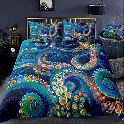 

Octopus Print 3-Piece Duvet Cover Set Hotel Bedding Sets Comforter Cover with Soft Lightweight Microfiber, Include 1 Duvet Cover, 2 Pillowcases for Double/Queen/King(1 Pillowcase for Twin/Single)