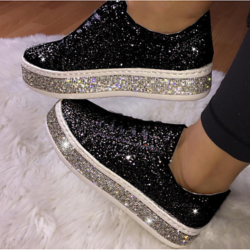 

Women's Sneakers Fantasy Shoes Sparkling Shoes Flat Heel Round Toe Casual Daily PU Sequin Solid Colored Black Pink Silver