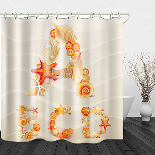 

Seashells on Beach Background Print Waterproof Fabric Shower Curtain for Bathroom Home Decor Covered Bathtub Curtains Liner Includes with Hooks 72 Inch