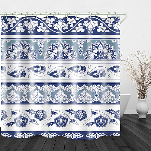 

Ethnic blue Pattern Print Waterproof Fabric Shower Curtain for Bathroom Home Decor Covered Bathtub Curtains Liner Includes with Hooks 72 Inch