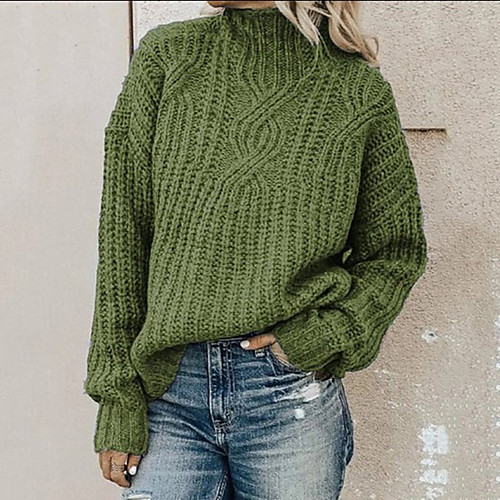 

Women's Vintage Style Casual Knitted Solid Color Pullover Sweater Long Sleeve Loose Sweater Cardigans Turtleneck Fall Winter Blue Blushing Pink Army Green Holiday