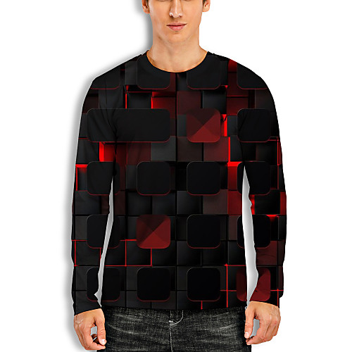 

Men's T shirt 3D Print Graphic Optical Illusion 3D Print Long Sleeve Daily Tops Casual Black / Red
