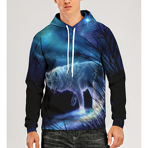 

Men's Pullover Hoodie Sweatshirt Animal Patterned Graphic 3D Print Hooded Daily 3D Print 3D Print Casual Hoodies Sweatshirts Long Sleeve Blue