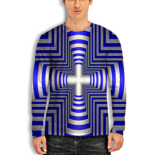 

Men's T shirt 3D Print Graphic Optical Illusion 3D Print Long Sleeve Daily Tops Casual Blue / White