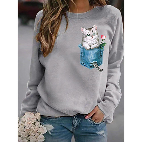 

Women's Hoodie Sweatshirt Cat Graphic 3D Print Daily 3D Print Basic Casual Hoodies Sweatshirts Blushing Pink White Light gray