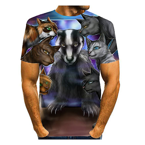 

Men's T shirt 3D Print Graphic 3D Animal Print Short Sleeve Daily Tops Gray / Navy