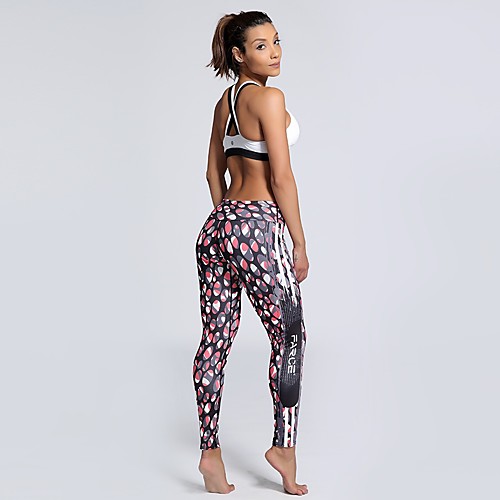 

Women's Casual Yoga Comfort Daily Gym Leggings Pants Multi Color Dot Ankle-Length Patchwork Print Gradient red