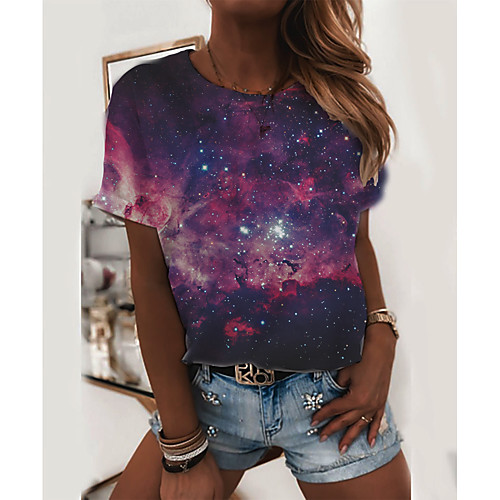 

Women's T shirt 3D Print Round Neck Tops Basic Basic Top Rainbow