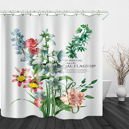 

Beautiful Flowers On White Print Waterproof Fabric Shower Curtain For Bathroom Home Decor Covered Bathtub Curtains Liner Includes With Hooks 72 Inch