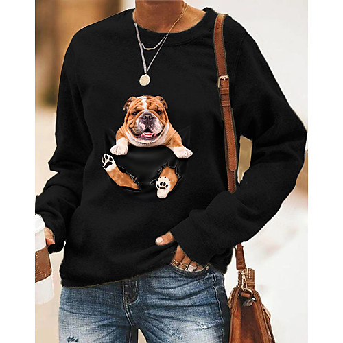 

Women's Hoodie Sweatshirt Dog Graphic 3D Print Daily 3D Print Basic Casual Hoodies Sweatshirts Black