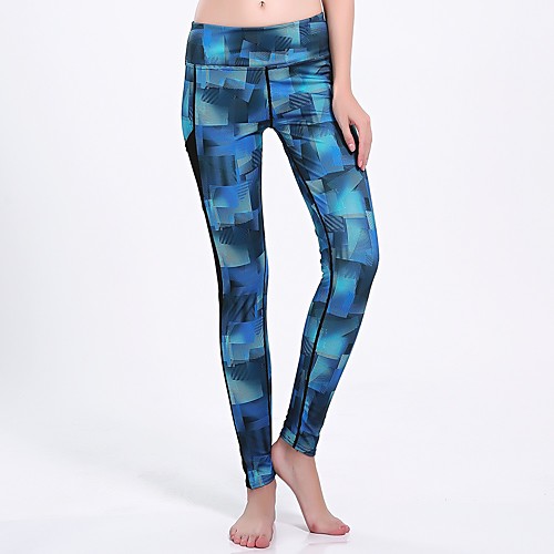 

Women's Casual Yoga Comfort Daily Gym Leggings Pants Pattern Geometric Pattern Gradient Ankle-Length Patchwork Print Blue