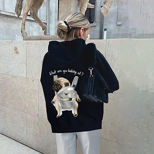 

Women's Pullover Hoodie Sweatshirt Cartoon Dog Graphic Print Daily Other Prints Basic Casual Hoodies Sweatshirts Black