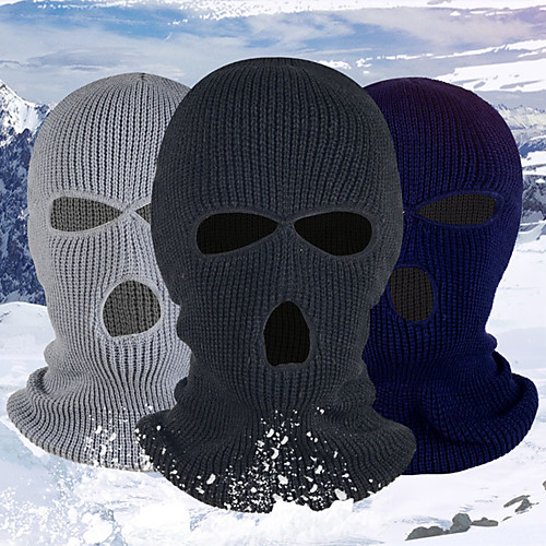 

3-hole knitted full face cover ski mask, adult winter balaclava warm knit full face mask for outdoor sports (black)