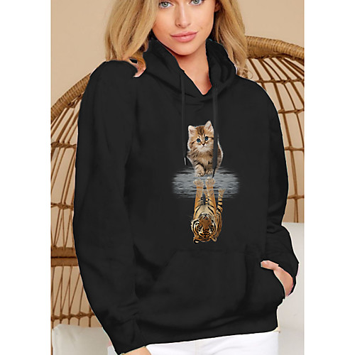 

Women's Hoodie Pullover Cat Graphic 3D Front Pocket Daily Basic Casual Hoodies Sweatshirts Black