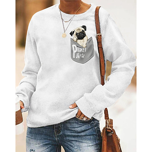 

Women's Pullover Sweatshirt Dog Graphic 3D Print Daily 3D Print Basic Casual Hoodies Sweatshirts White Black