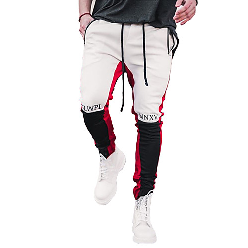 

Men's Sports & Outdoors Sporty Breathable Fitness Gym Jogger Pants Pants Letter Full Length Sporty Patchwork Drawstring White Red Gray