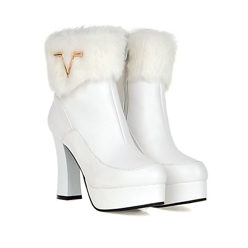 

Women's Boots Platform Round Toe Booties Ankle Boots Daily PU Synthetics White Black