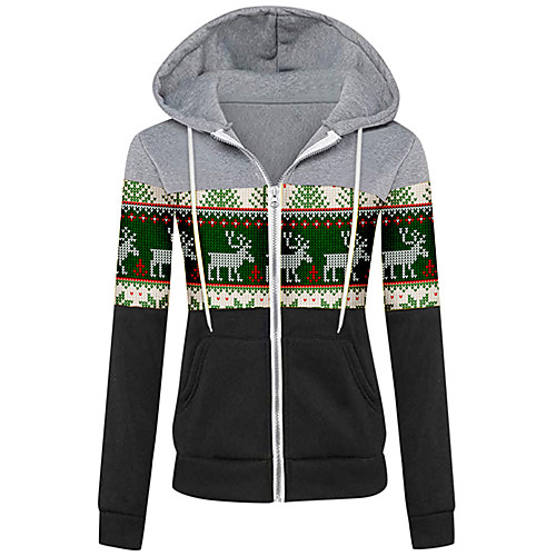 

Women's Zip Up Hoodie Sweatshirt Christmas Tree Ugly Christmas Christmas Daily Casual Christmas Hoodies Sweatshirts Green Red Beige