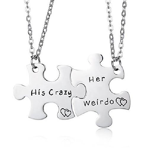 

couples puzzle keychain necklace suit his crazy her weirdo