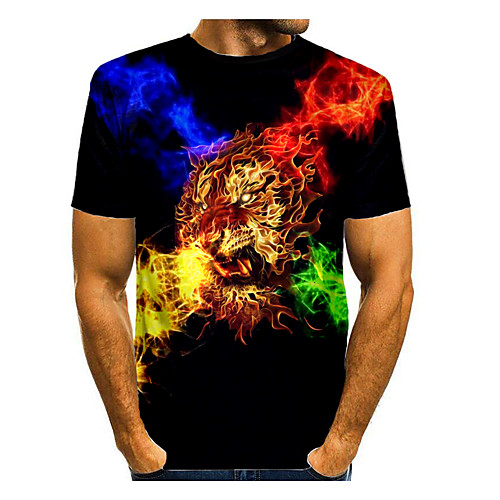 

Men's T shirt Shirt 3D Print Graphic 3D Animal Print Short Sleeve Daily Tops Round Neck Rainbow