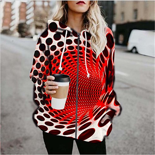 

Women's Daily Coat Regular Fit Basic Jacket Long Sleeve 3D Print Graphic Print Red / Going out