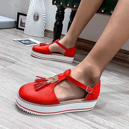 

Women's Sandals Wedge Heel Closed Toe Flat Sandals Daily PU Black Red Blue