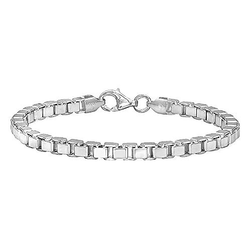 

4.5mm high-polished .925 sterling silver square box chain bracelet, 8 inches jewelry cloth & pouch
