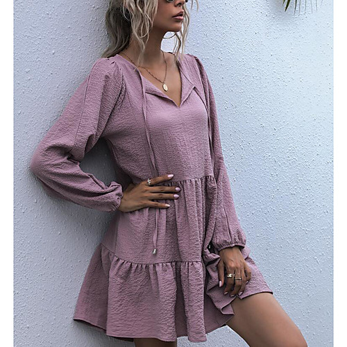 

Women's Swing Dress Knee Length Dress Purple Black Long Sleeve Solid Color Fall Spring Casual Loose 2021 S M L XL