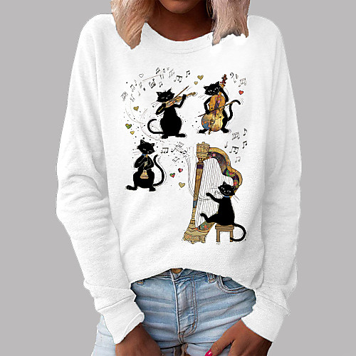 

Women's Hoodie Sweatshirt Cartoon Cat Graphic Daily Basic Casual Hoodies Sweatshirts Blushing Pink Gray White
