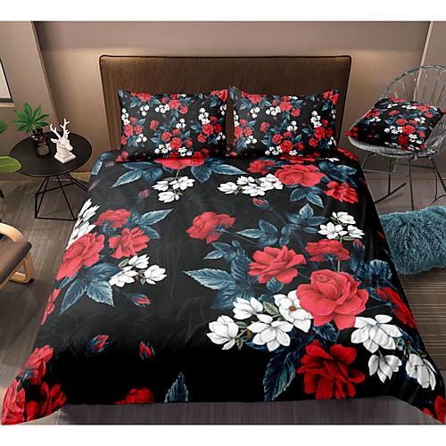 

Flower Print 3-Piece Duvet Cover Set Hotel Bedding Sets Comforter Cover with Soft Lightweight Microfiber For Holiday Decoration(Include 1 Duvet Cover and 1or 2 Pillowcases)