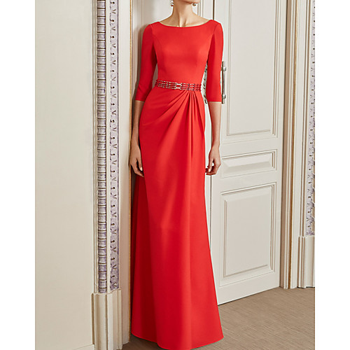 

Sheath / Column Mother of the Bride Dress Elegant Jewel Neck Floor Length Stretch Satin Half Sleeve with Sash / Ribbon 2021