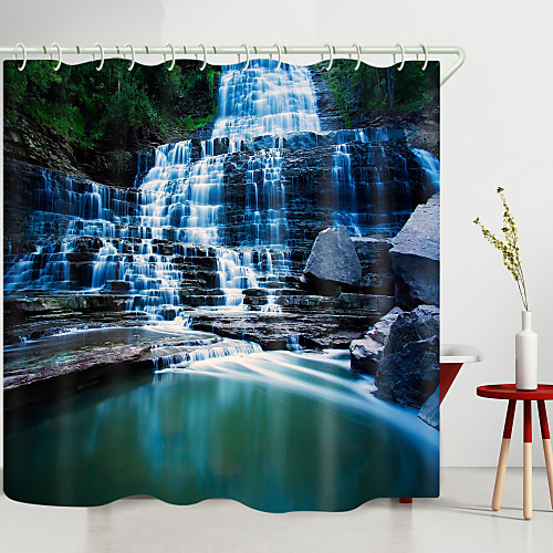 

Step Waterfall Digital Printing Shower Curtain Shower Curtains Hooks Modern Polyester New Design