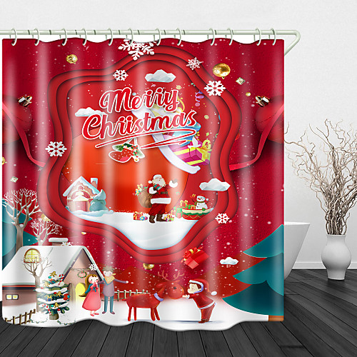 

Christmas Snow Scene Santa Of The Month Print Waterproof Fabric Shower Curtain For Bathroom Home Decor Covered Bathtub Curtains Liner Includes With Hooks