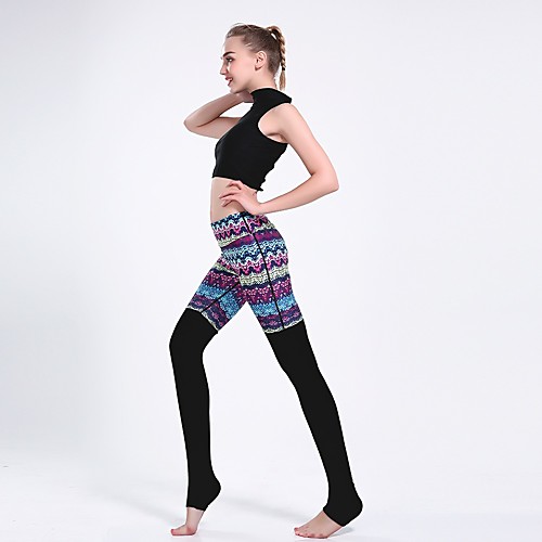 

Women's Basic Casual Comfort Daily Gym Leggings Pants Multi Color Ankle-Length Patchwork Print Black