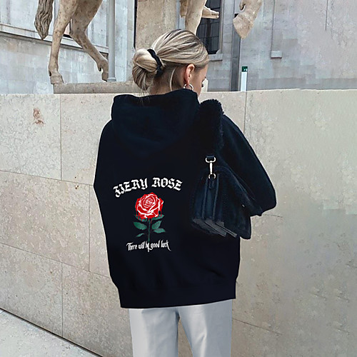 

Women's Hoodie Pullover Floral Graphic Text Daily Basic Casual Hoodies Sweatshirts Black / Letter