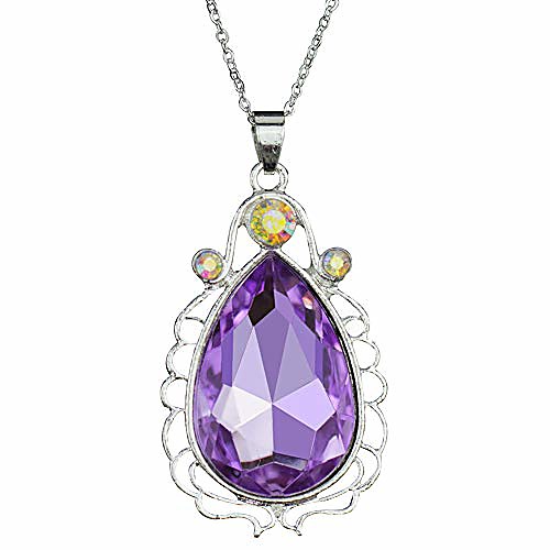 

sofia princess costumes necklace jewelry amulet teardrop amethyst pendant necklace for girls