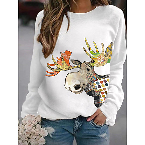 

Women's Hoodie Sweatshirt Graphic Reindeer Daily Basic Casual Hoodies Sweatshirts Blushing Pink White Light gray
