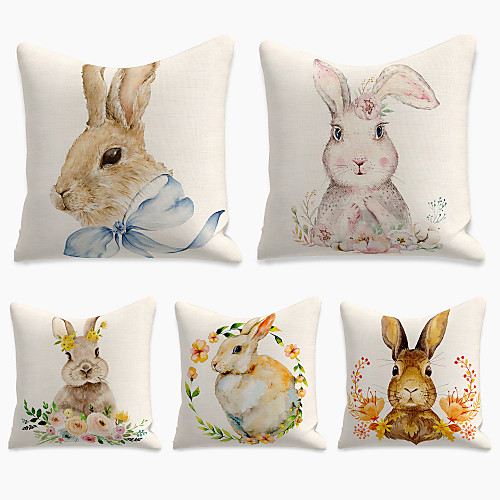

Happy Easter Cushion Cover 5PCS Faux Linen Soft Decorative Square Throw Pillow Cover Cushion Case Pillowcasefor Sofa Bedroom 45 x 45 cm (18 x 18 Inch) Superior Quality Mashine Washable