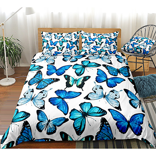 

Blue Butterfly Print 3-Piece Duvet Cover Set Hotel Bedding Sets Comforter Cover with Soft Lightweight Microfiber For Room Decoration(Include 1 Duvet Cover and 1or 2 Pillowcases)