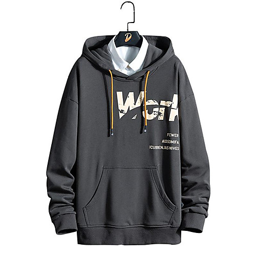 

Men's Pullover Hoodie Sweatshirt Letter Hooded Work Casual Hoodies Sweatshirts Long Sleeve Slim White Black Dark Gray