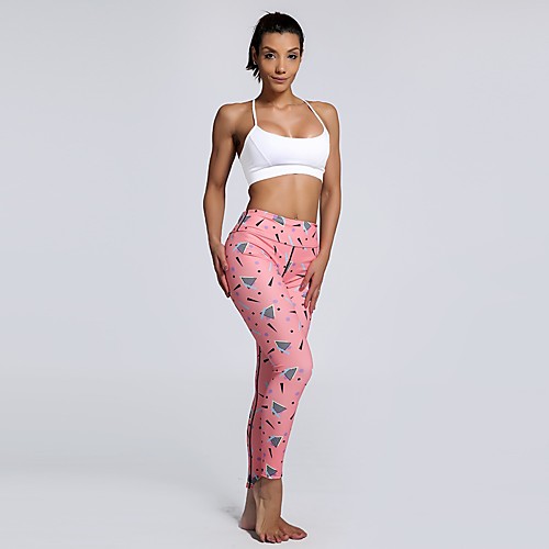 

Women's Basic Casual Comfort Daily Gym Leggings Pants Multi Color Ankle-Length Patchwork Print Blushing Pink