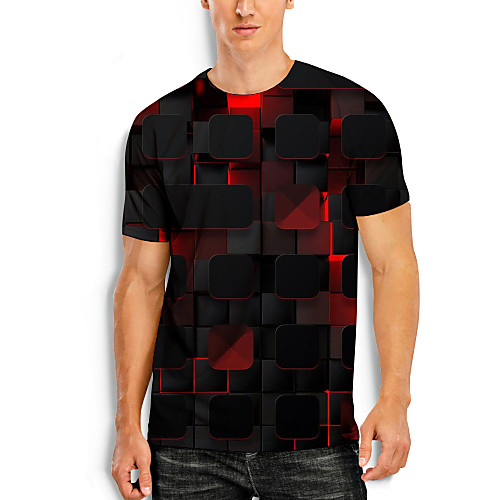 

Men's T shirt 3D Print Graphic Optical Illusion 3D Print Short Sleeve Daily Tops Black / Red